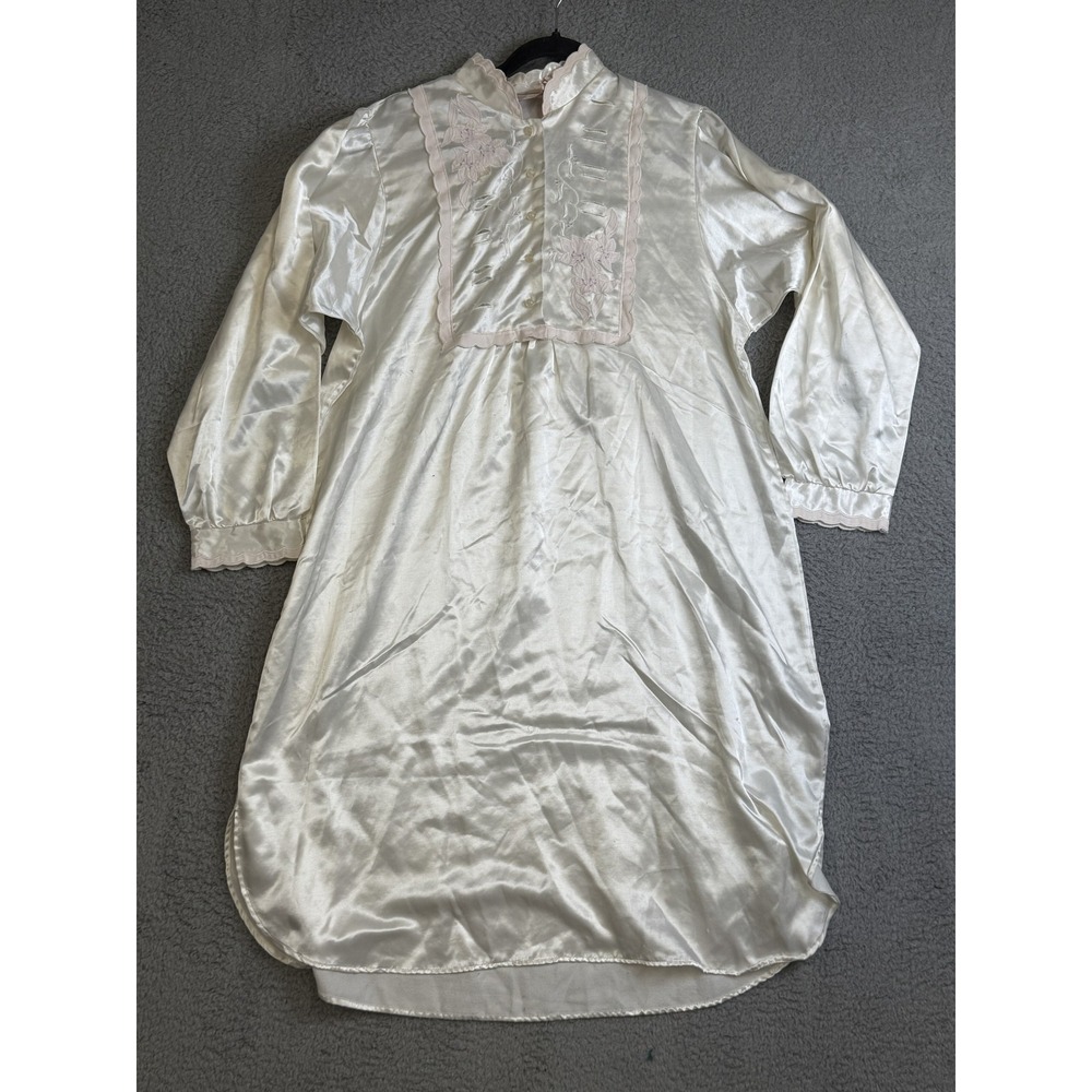 Vintage Vandemere Nightgown Womens Large Satin Embroidered Floral Sleepwear 90s